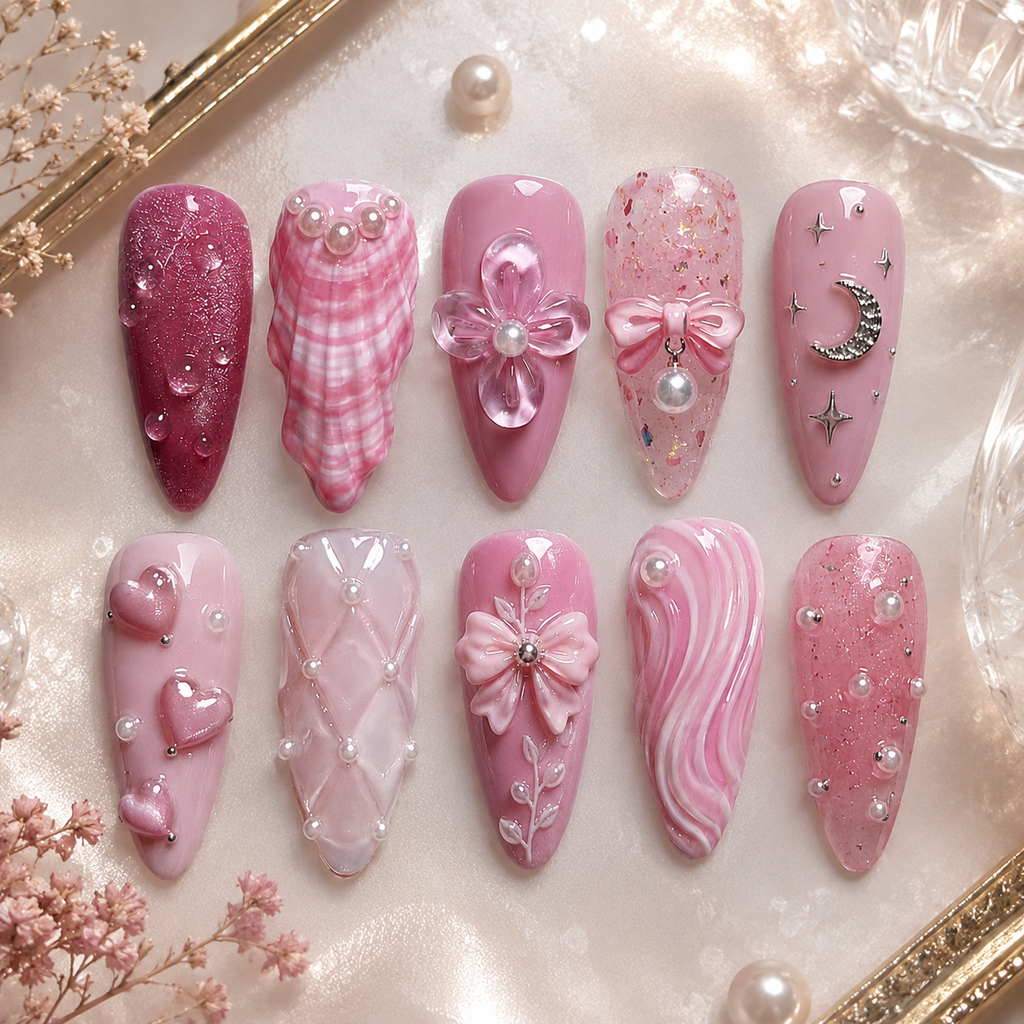 Blushing Pearl Bow Fantasy Press On Nails