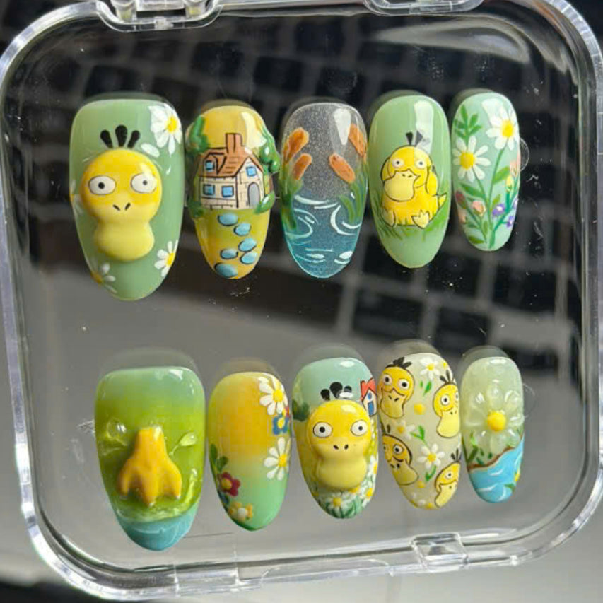 Yellow Duckling Meadow Press On Nails