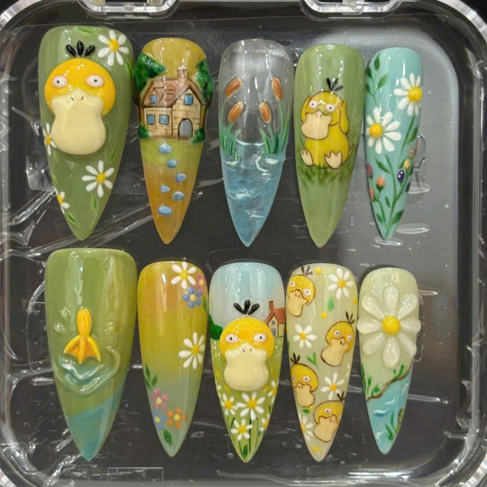 Yellow Duckling Meadow Press On Nails
