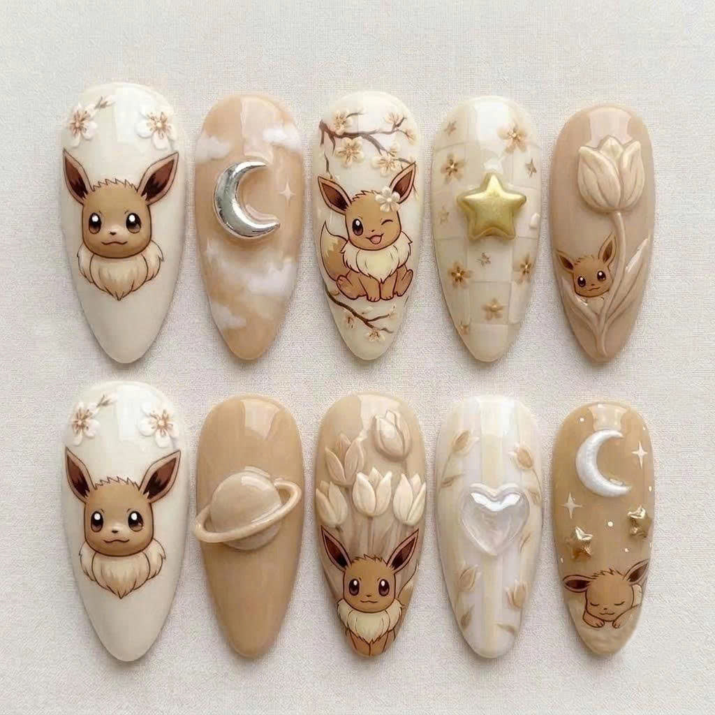 Cream Fox Spirit Press On Nail