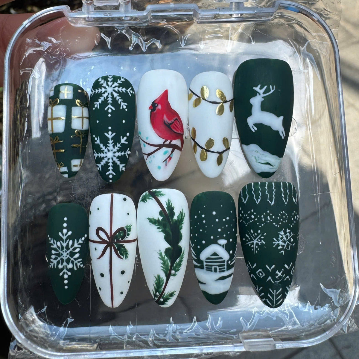 Hand-Painted Christmas Cardinal Nail