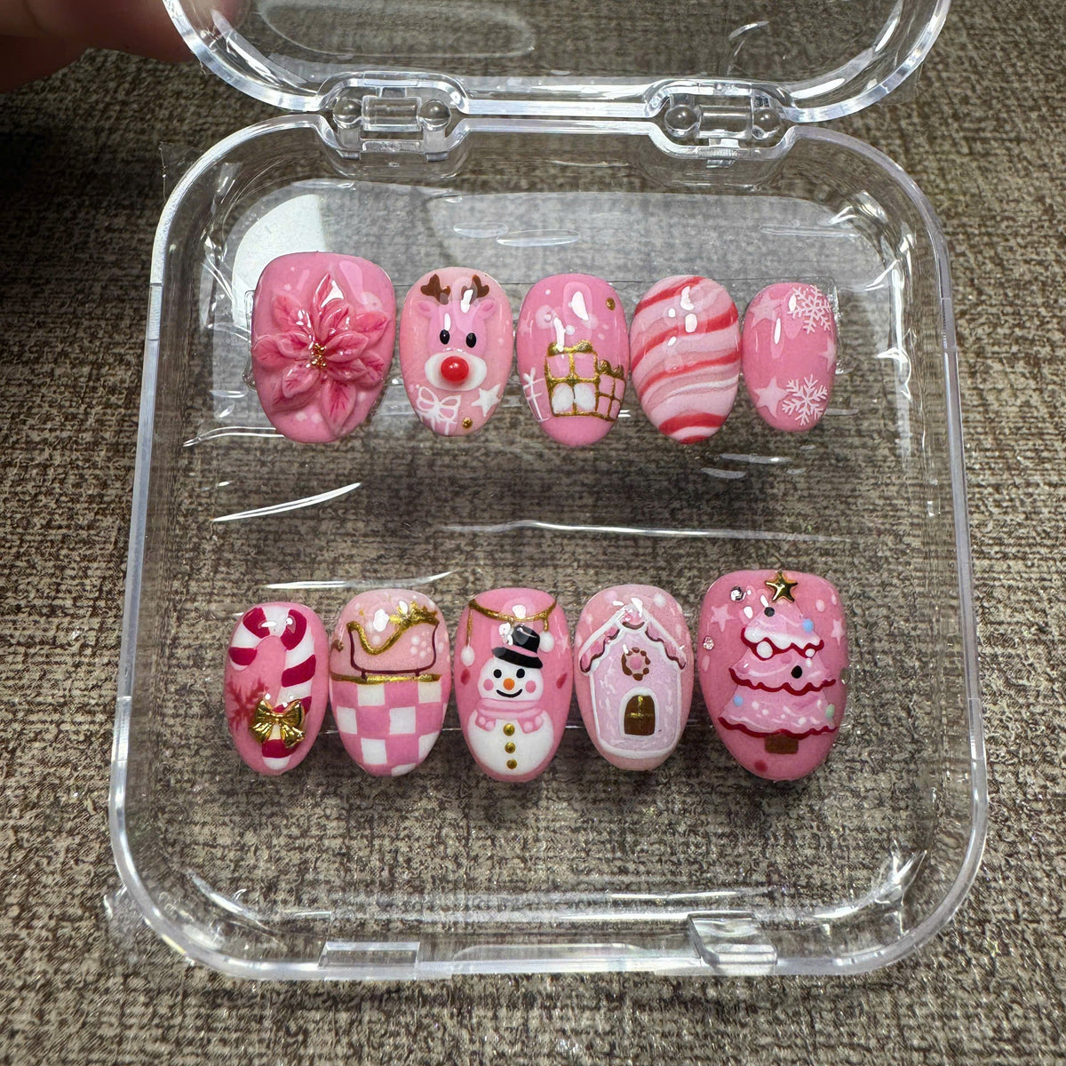 Pink Christmas Holiday Press On Nails