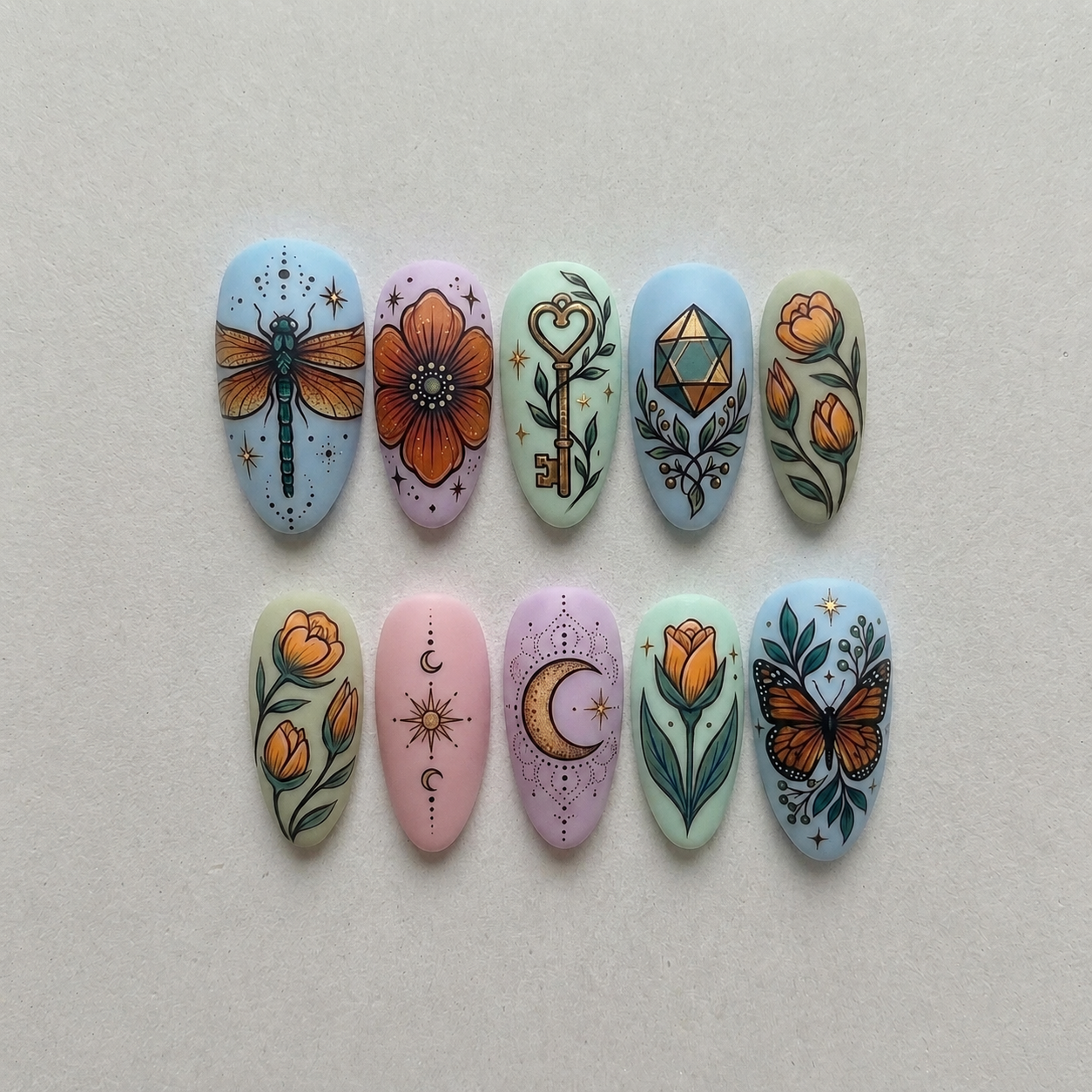 Boho Celestial Dragonfly Nails