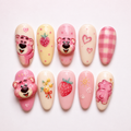 Sweet Strawberry Pink Bear Press On Nails