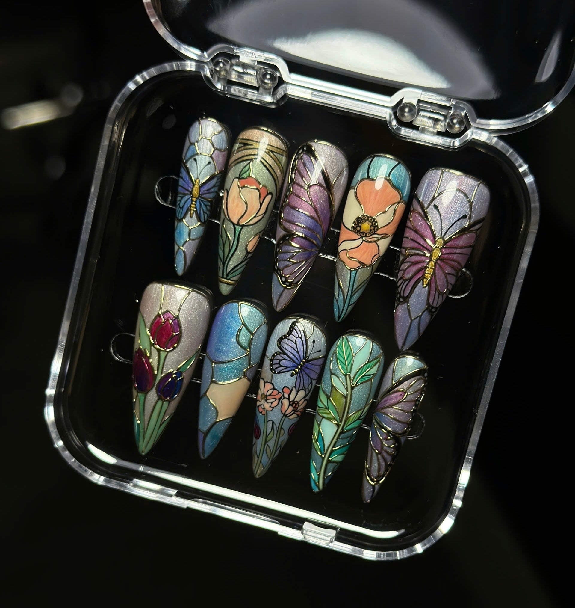 Stained Glass Butterfly Press On Nails