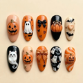 Ghostly Cat Pumpkin Halloween Press On Nails