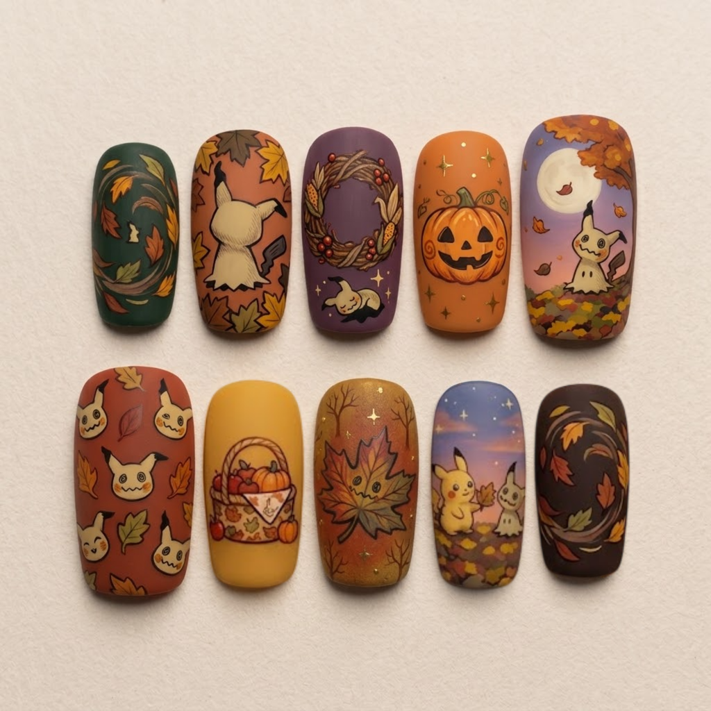 Cute Autumn Rag Doll Press On Nails