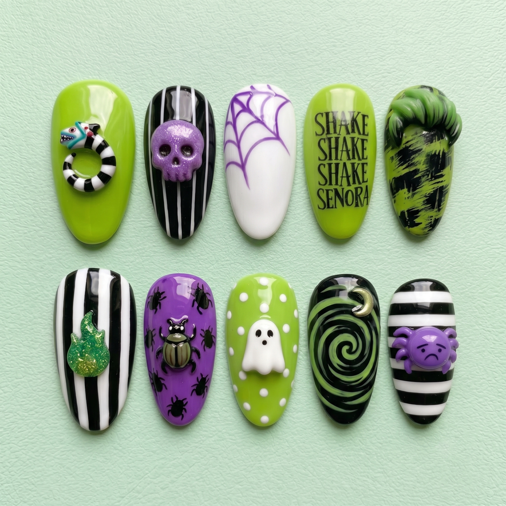 Spooky Striped Specter Halloween Nails