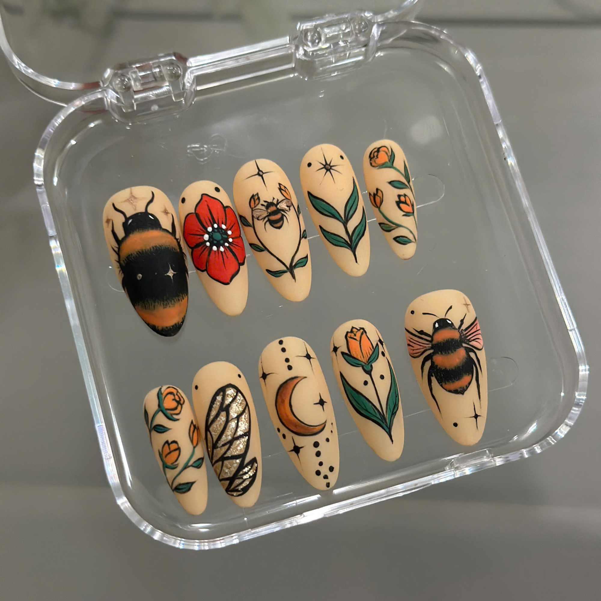 Wildflower Bee Cottagecore Nails