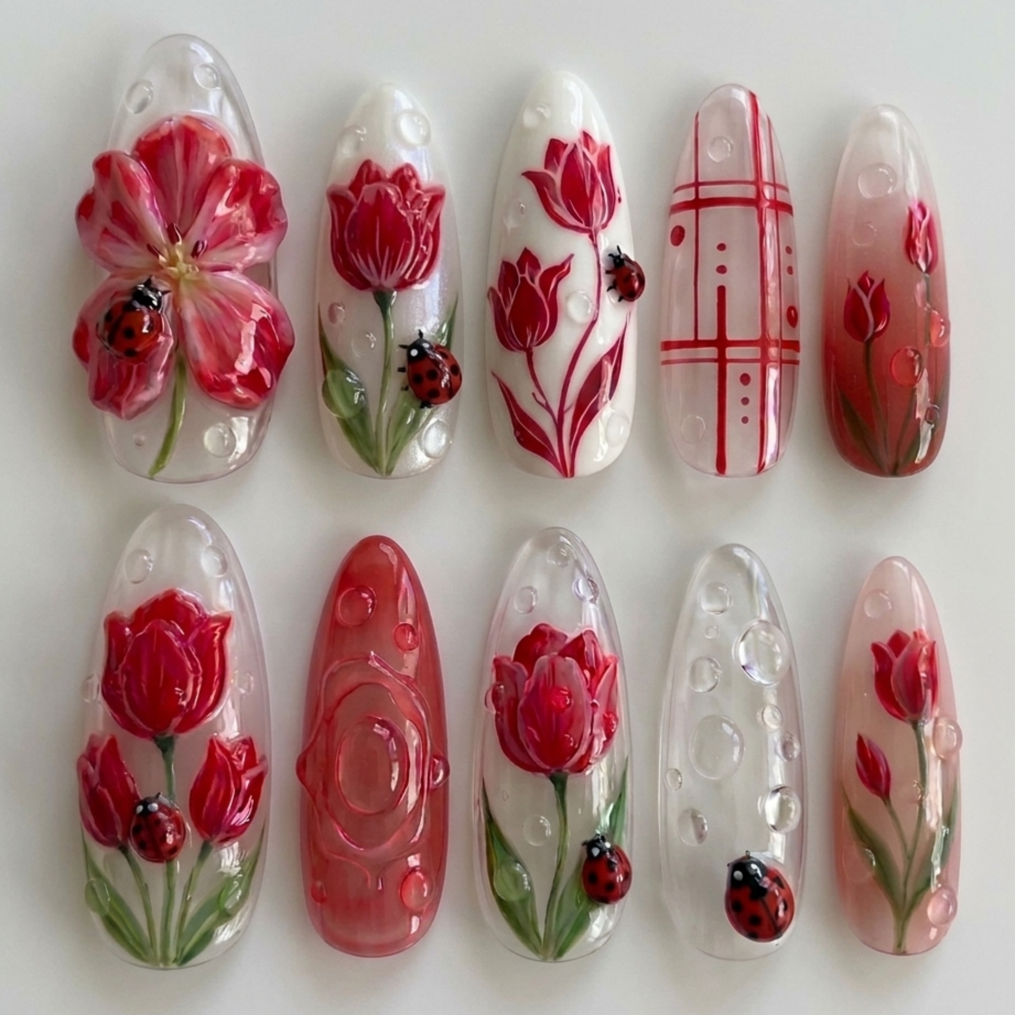 Cherry Tulip Garden Nails