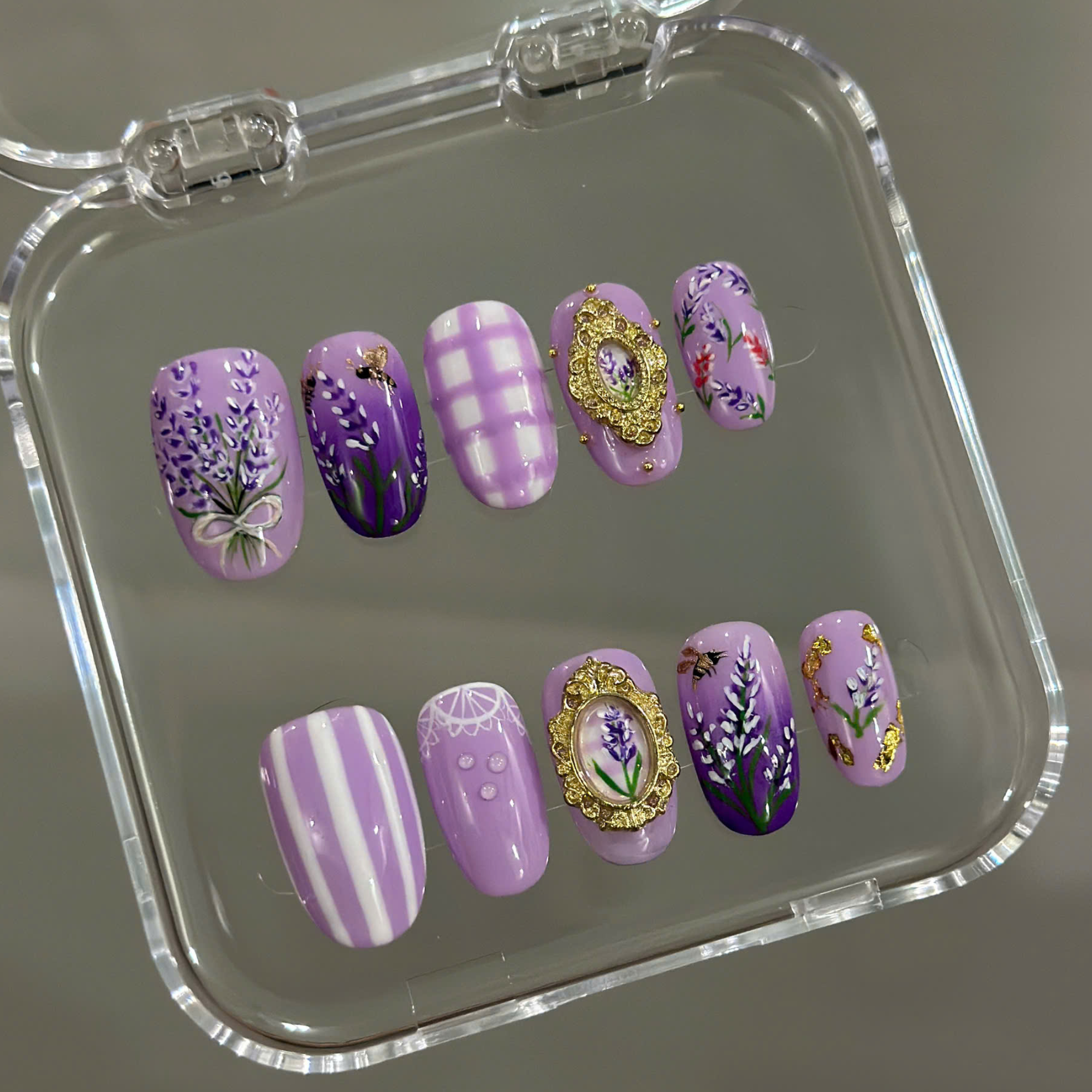 Lavender Floral Bee Press On Nails