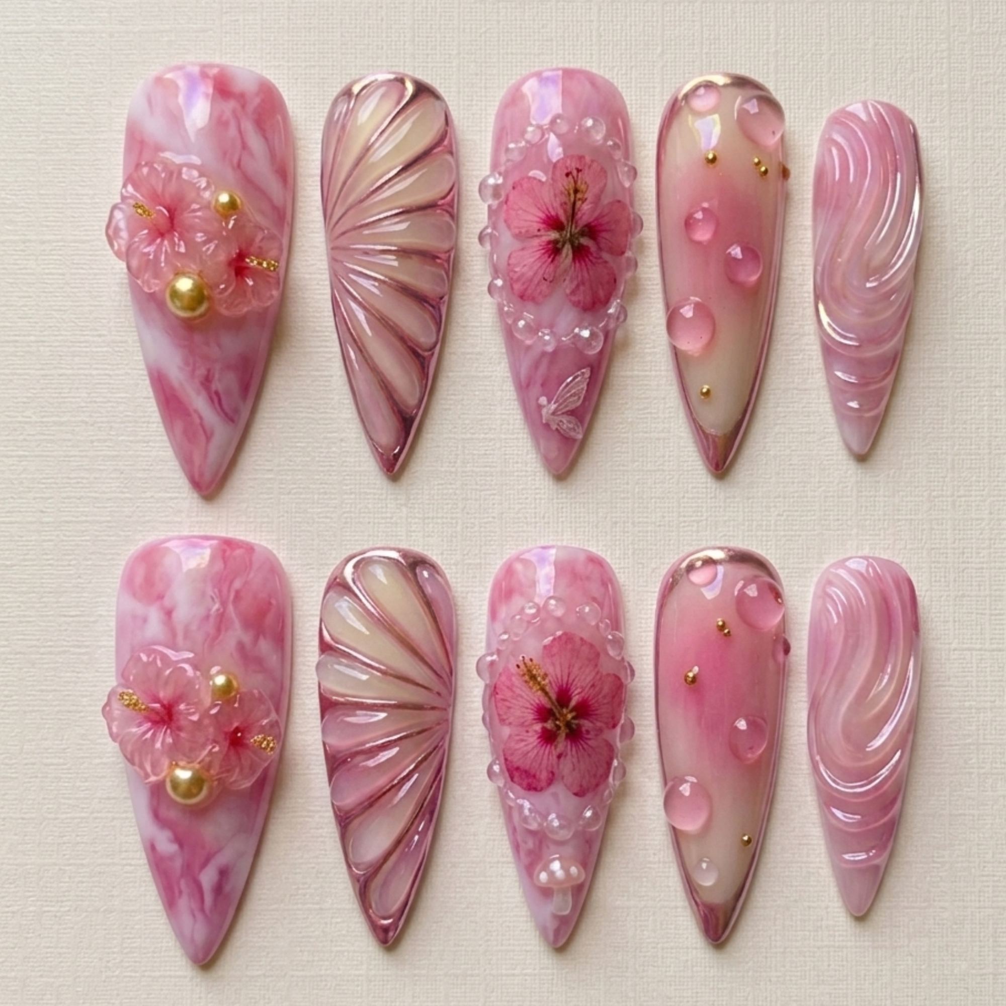 Fairycore Pink Flower Press On Nails
