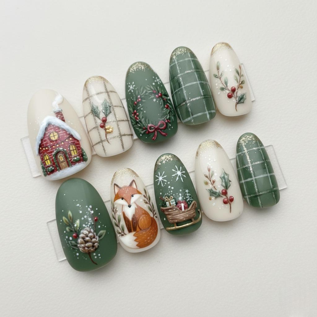 Fox Woodland Christmas Press On Nails