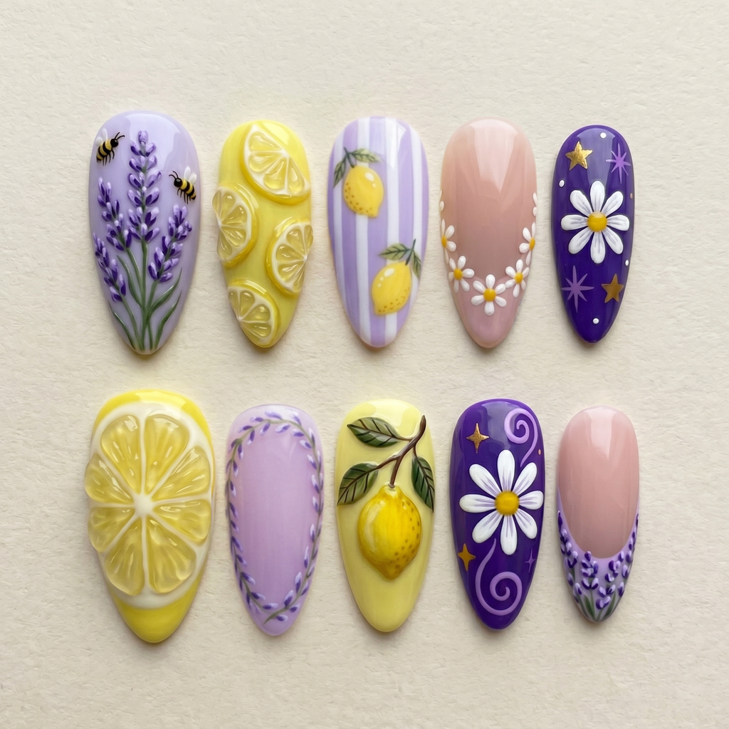 Lavender Lemon Summer Nails