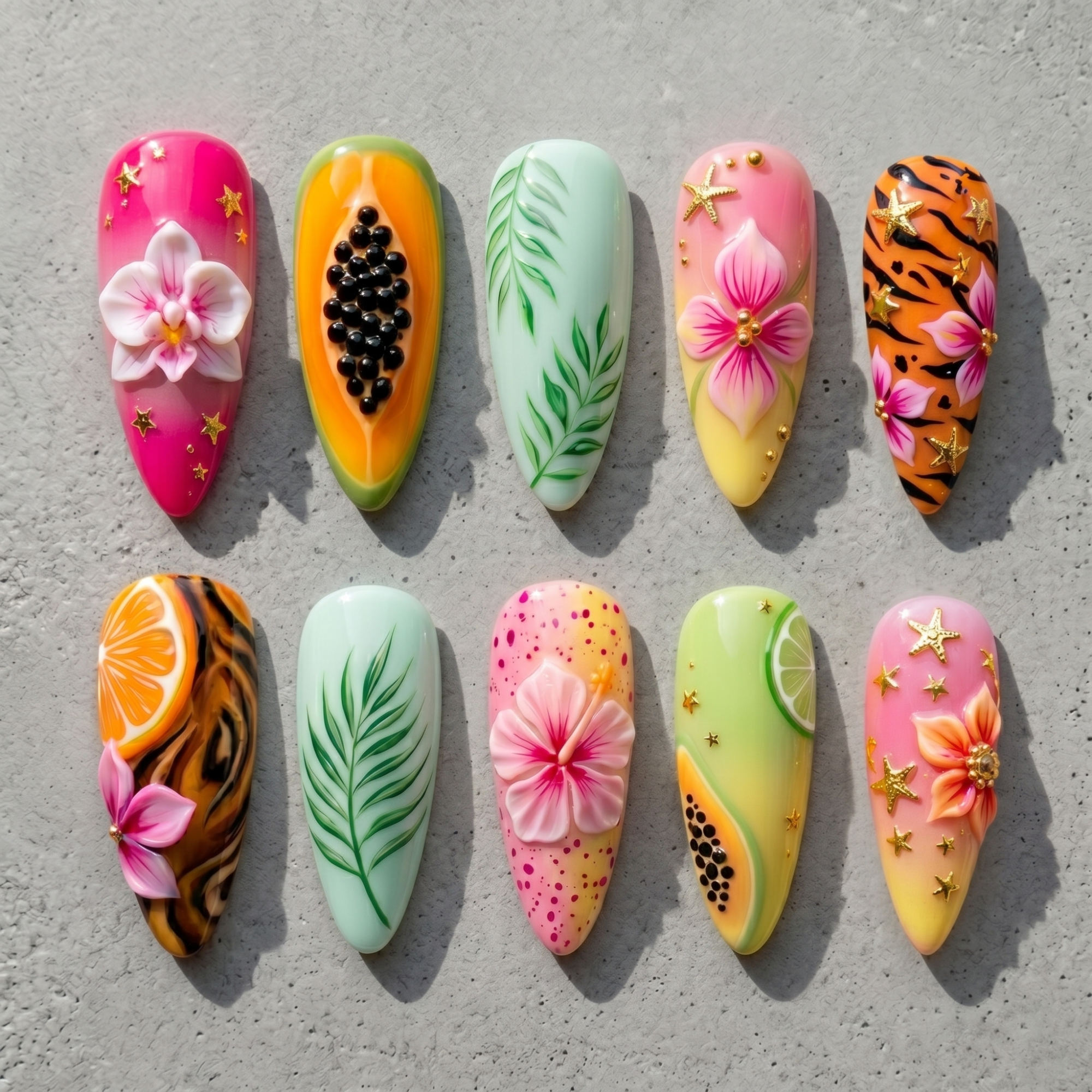 Tropical Hibiscus Papaya Nails