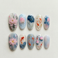 Koi Fish Lotus Marble Nails