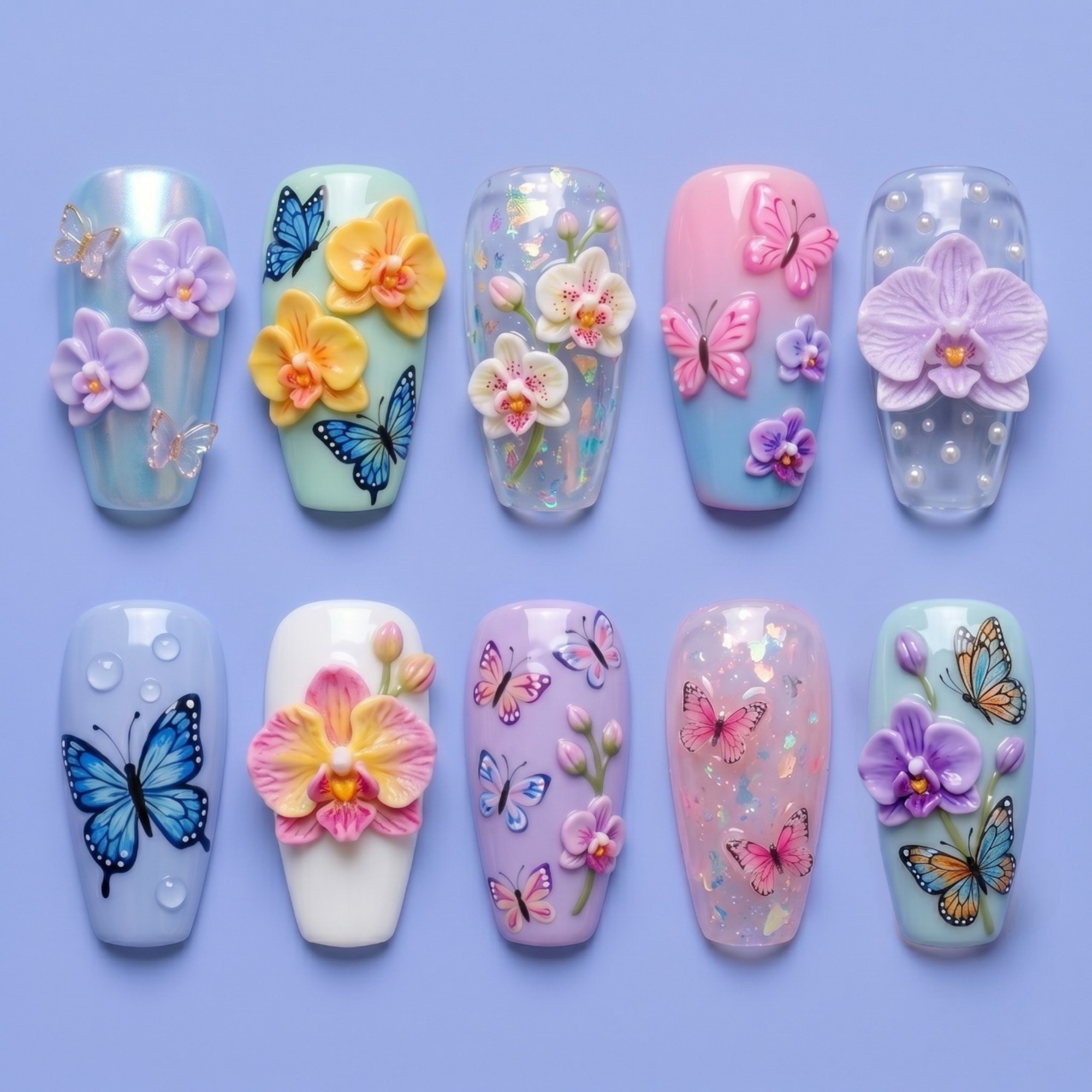 Pastel Orchid Butterfly Press On Nails