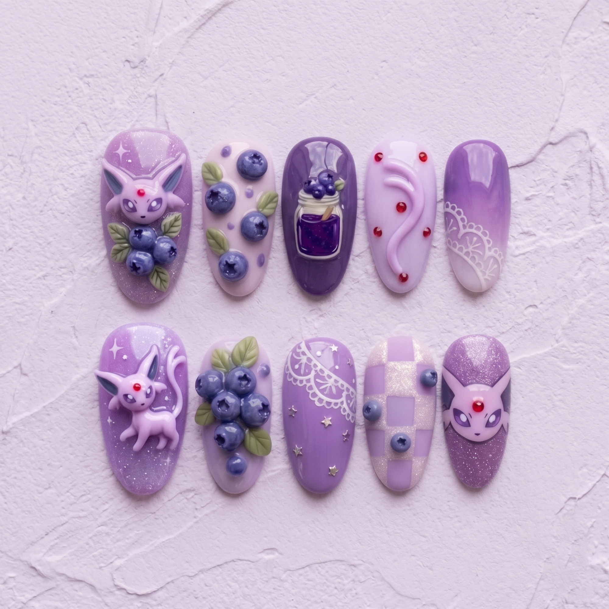 Kawaii Blueberry Fantasy Fox Nails