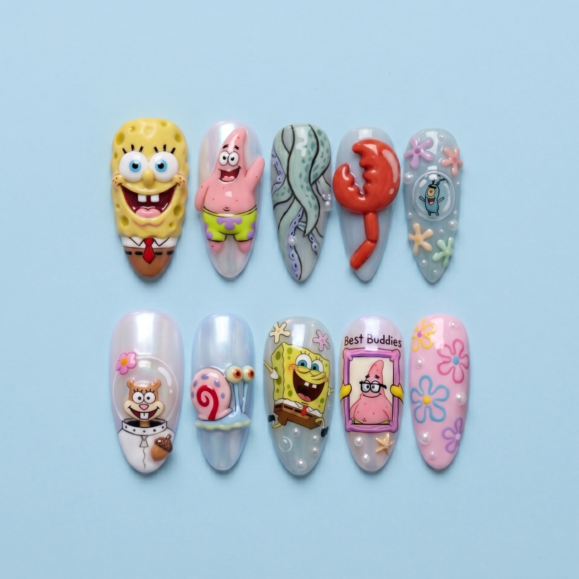 Cute Ocean Friends Press On Nails