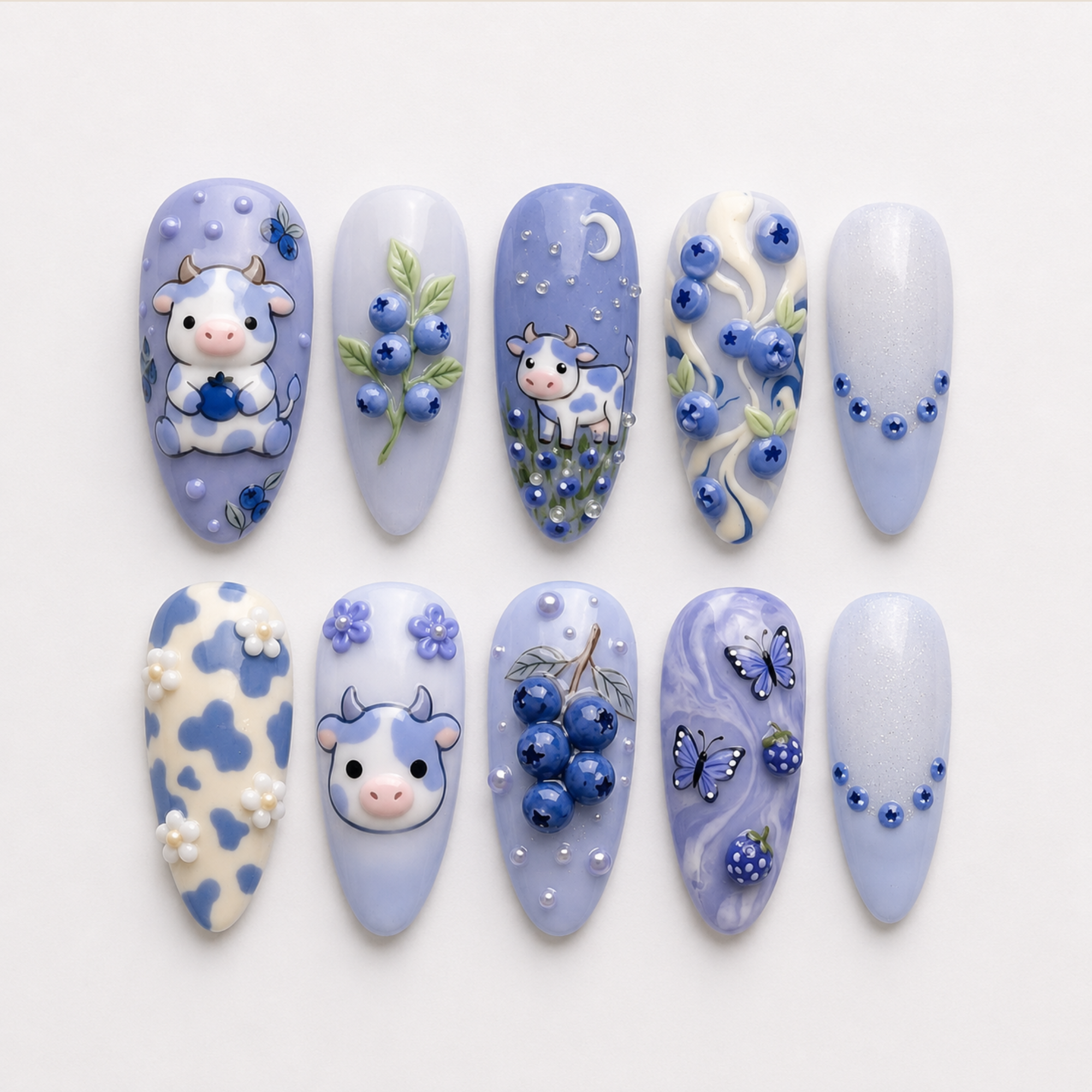 Blueberry Cow Press On Nails