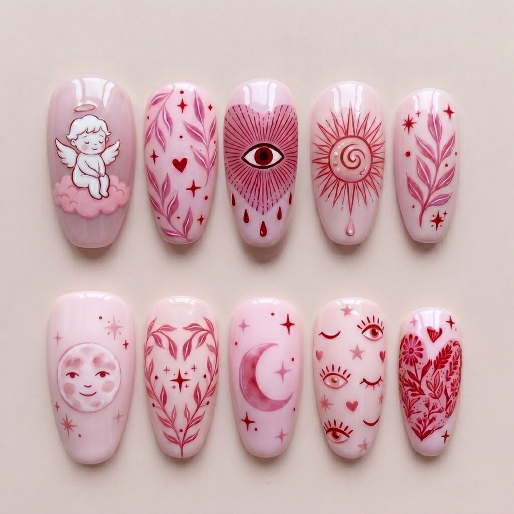 Pink Goth Tarot Coquette Nails