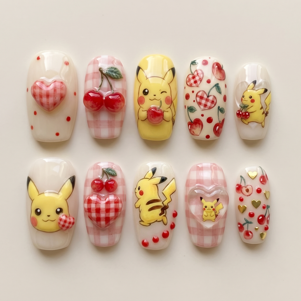 Kawaii Cherry Lightning Press On Nails