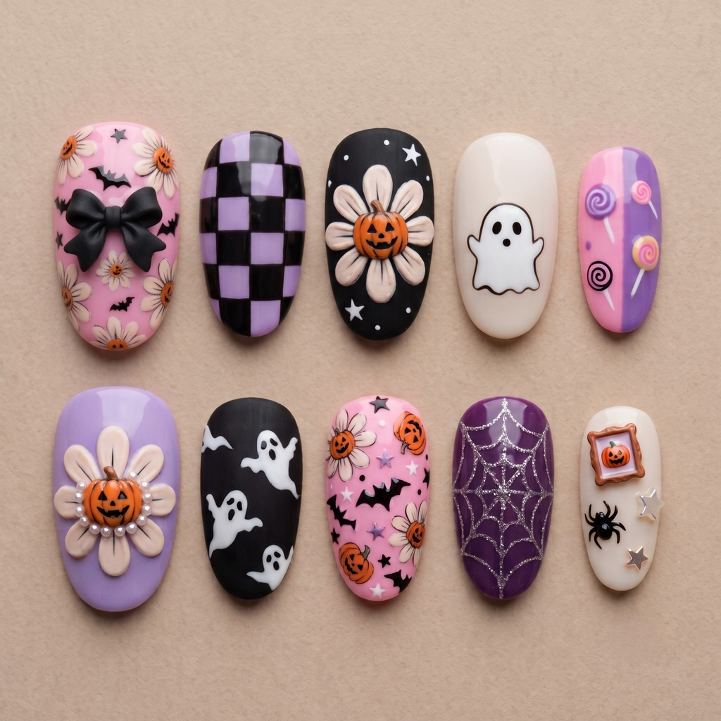 Cute Ghost Pumpkin Halloween Nails