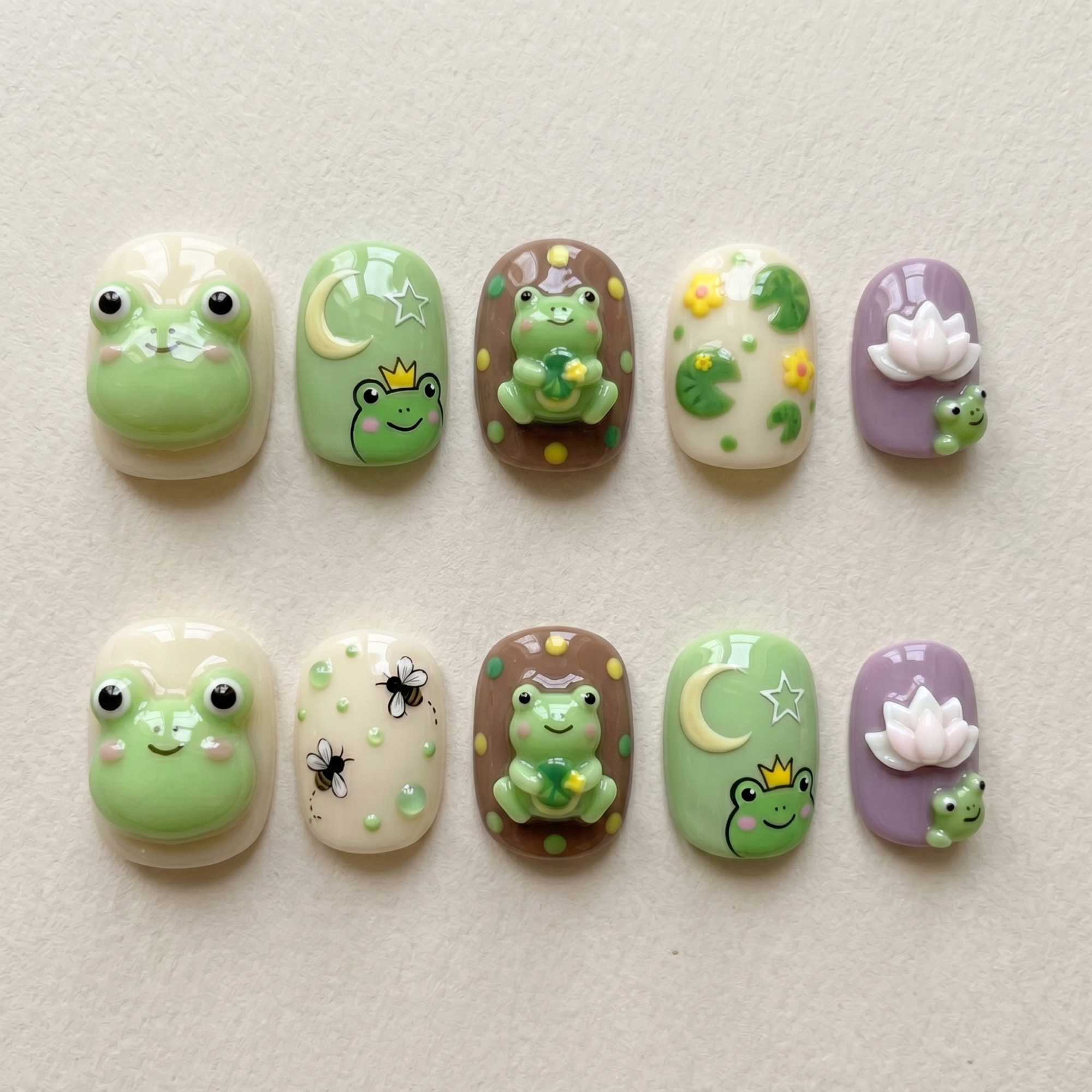 3D Frog Press On Nails