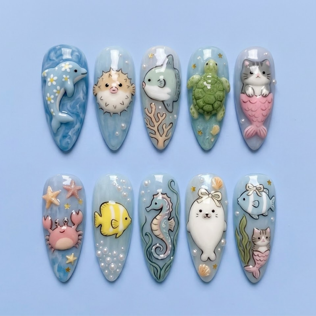 Cute Ocean Animals Press On Nails