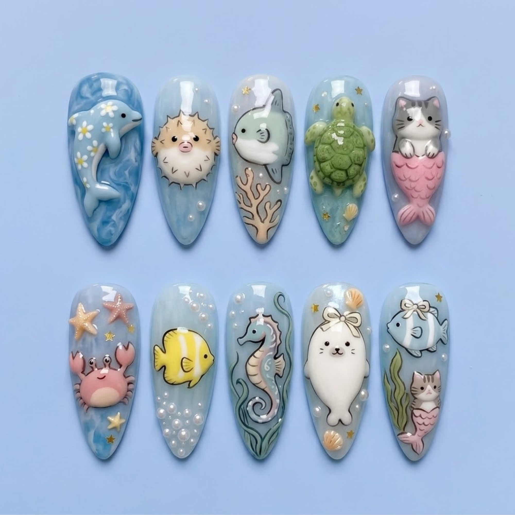 Cute Ocean Animals Press On Nails