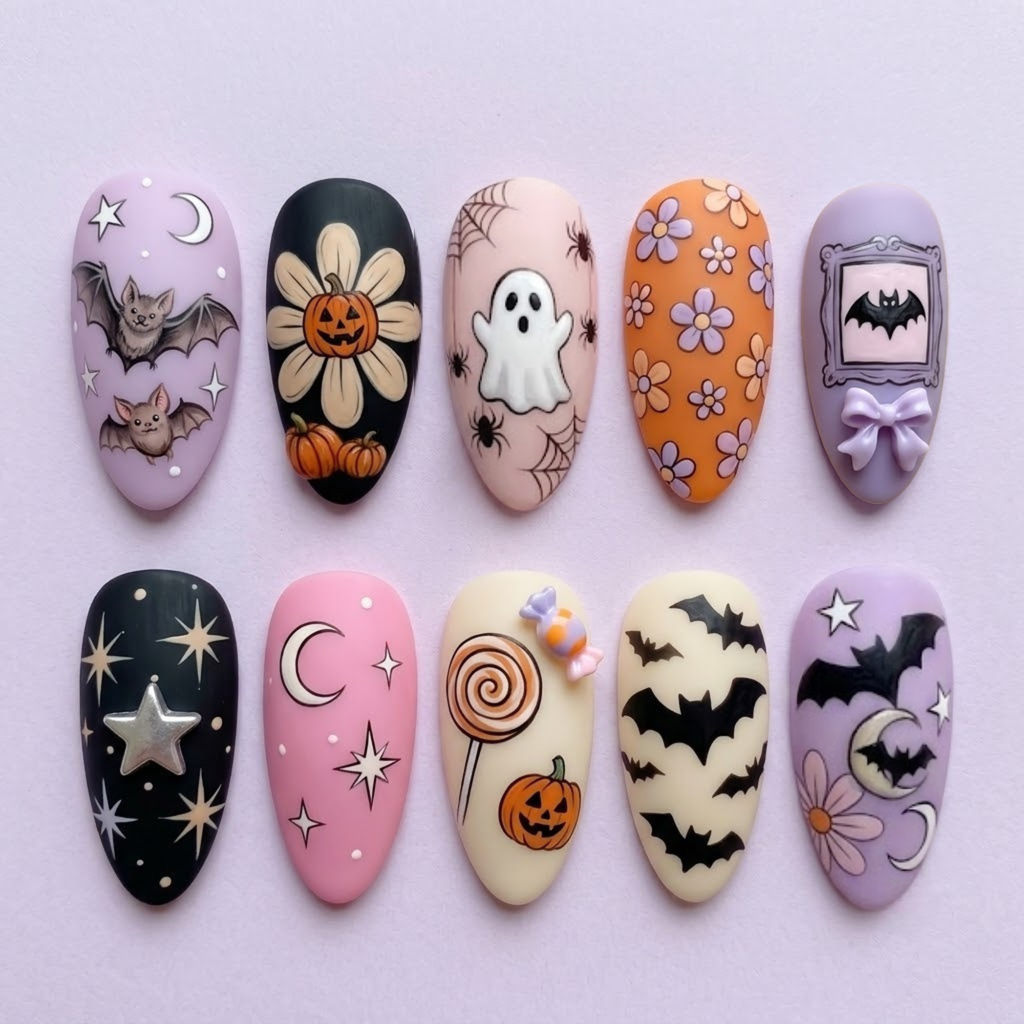 Pastel Halloween Ghost Press On Nails