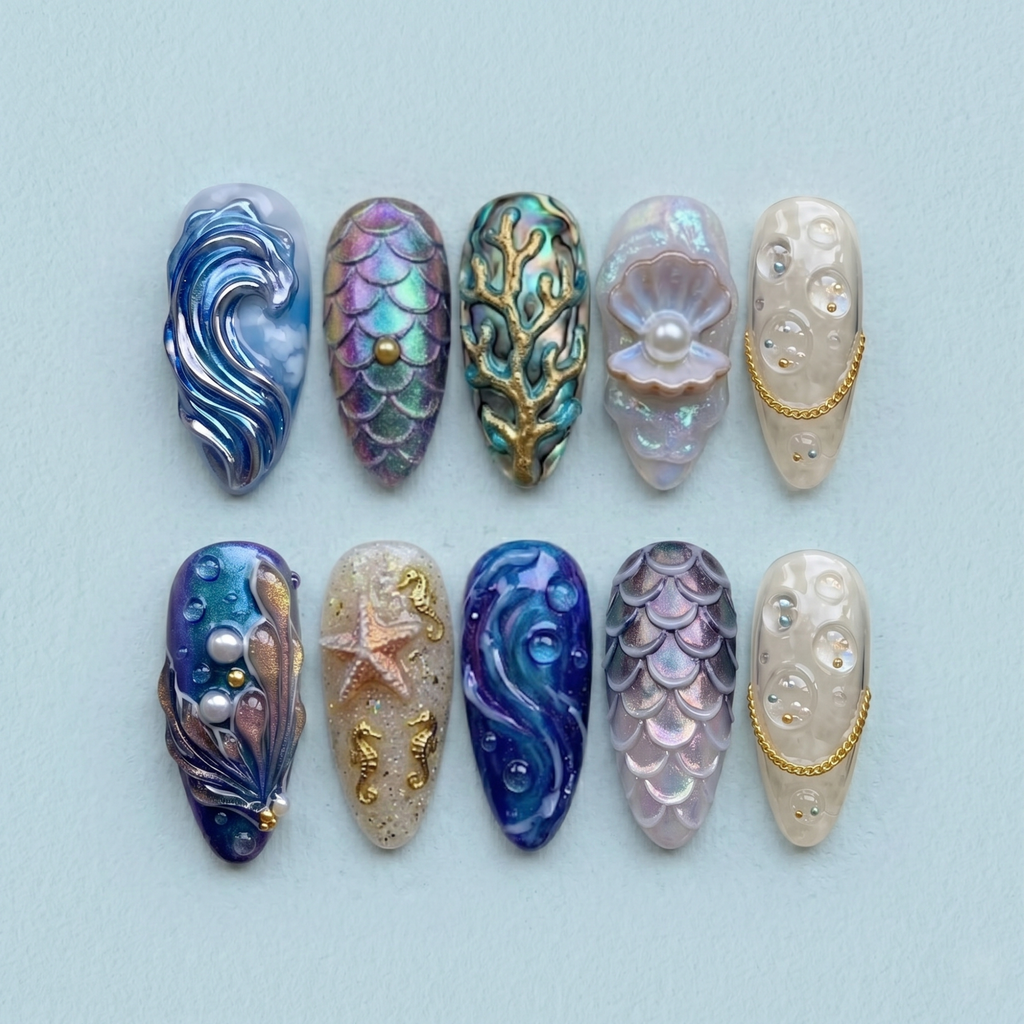 Mermaid Ocean Press On Nails