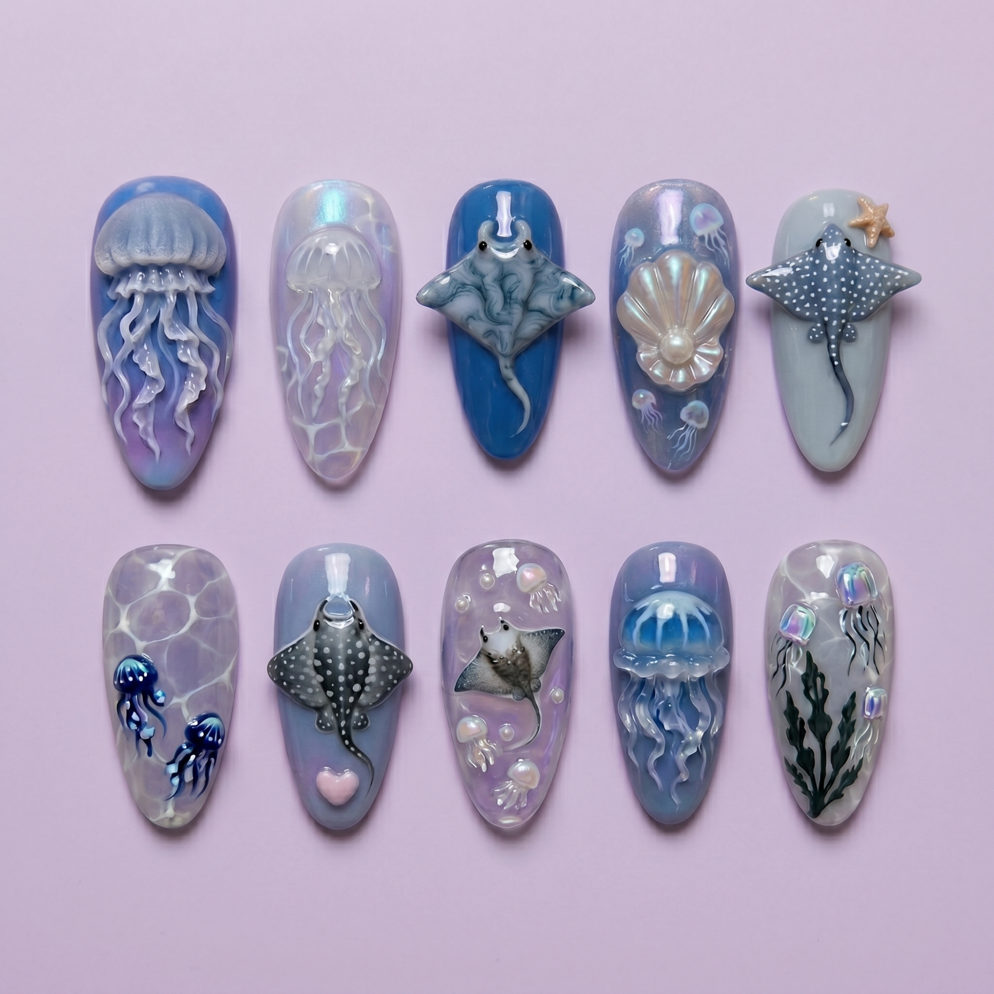 Jellyfish Stingray Ocean Nails
