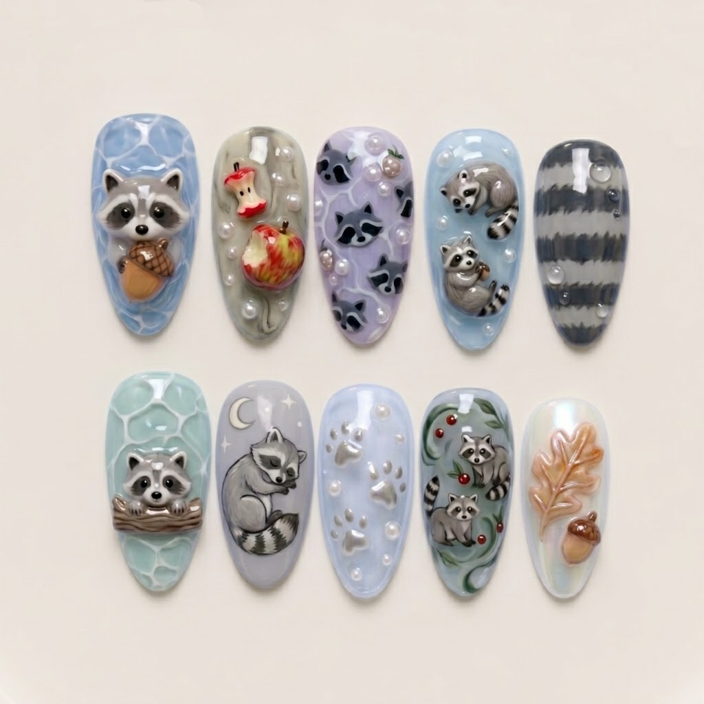 Raccoon Woodland Press On Nails