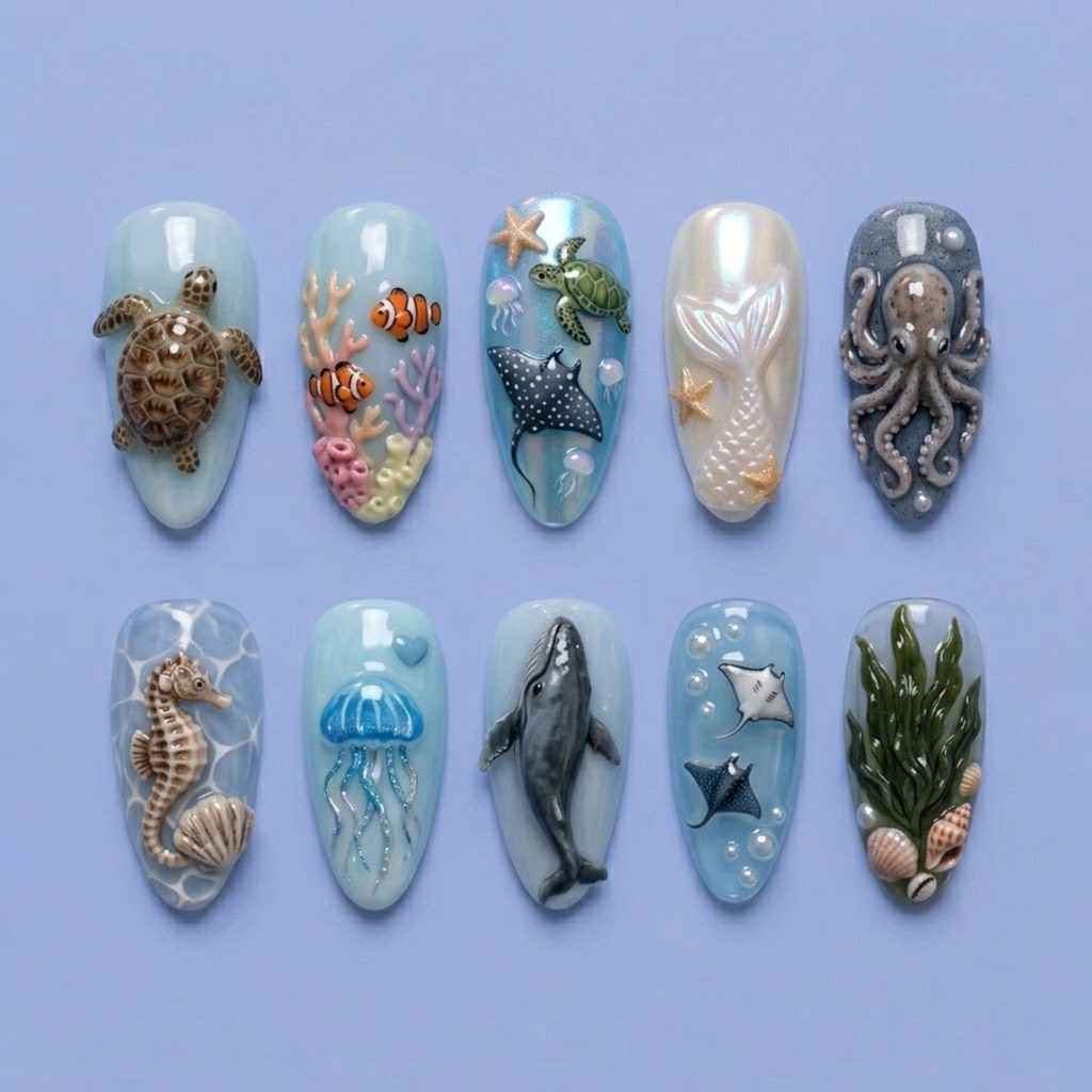 Ocean Creatures Press On Nails