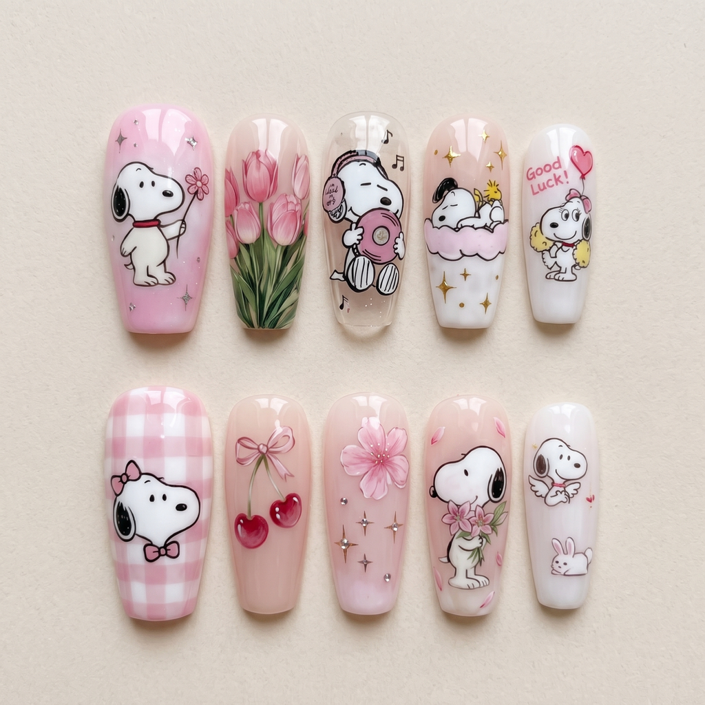 Dreamy Pink Puppy Press On Nails