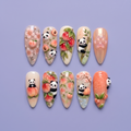 Cute Panda Peach Blossom Press On Nails
