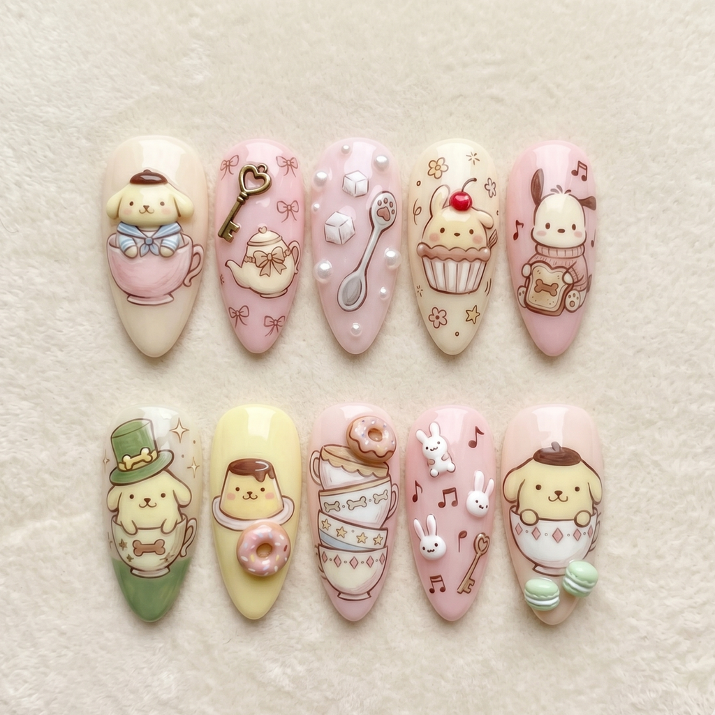 Cute Tea Party Press On Nails