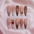 Pink Leopard Print Cherry Nails