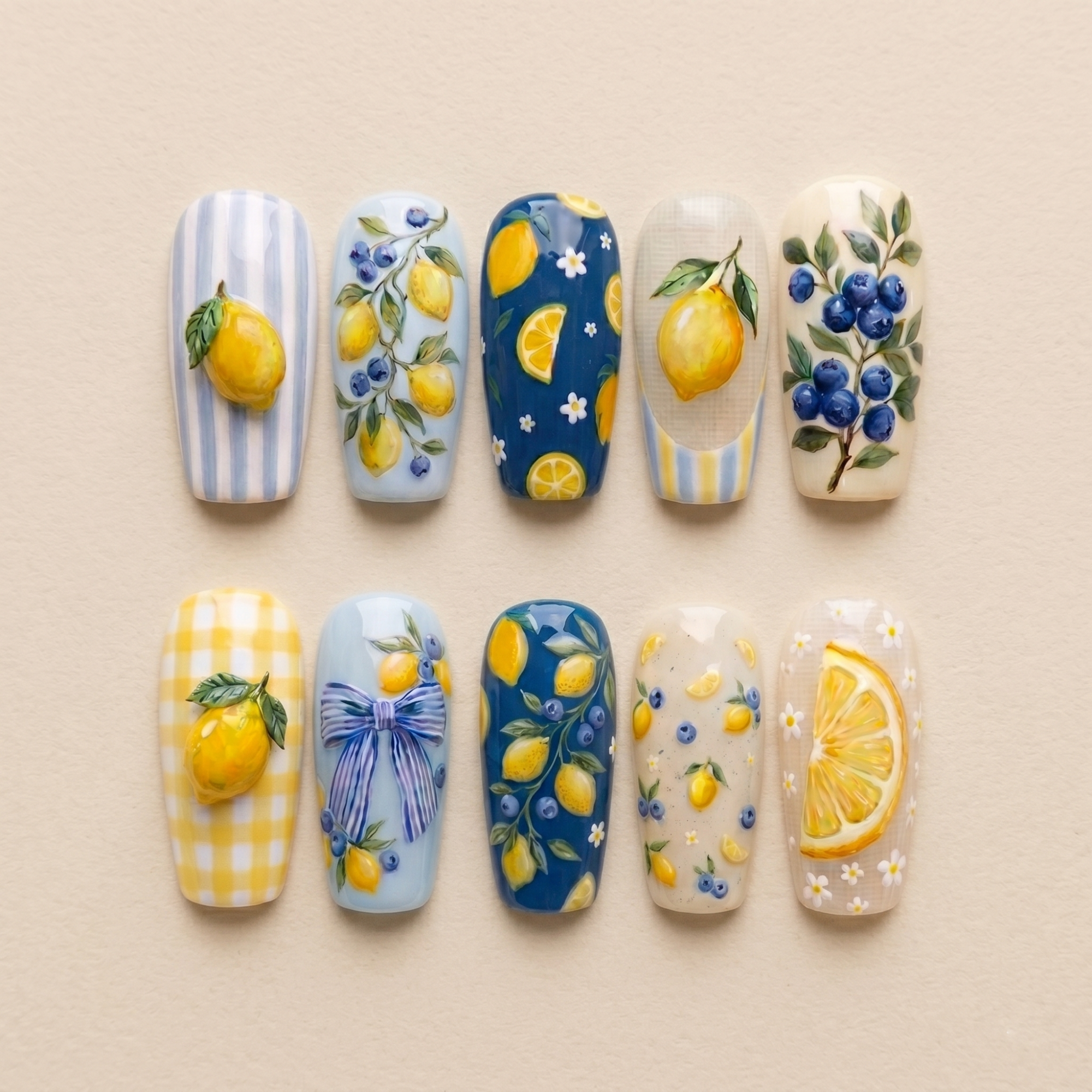 Lemon Blueberry Press On Nails