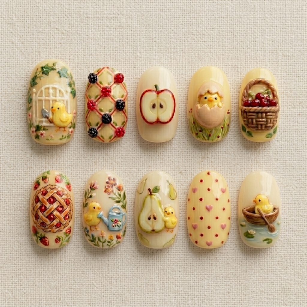 Cute Farm Cottage Press On Nails