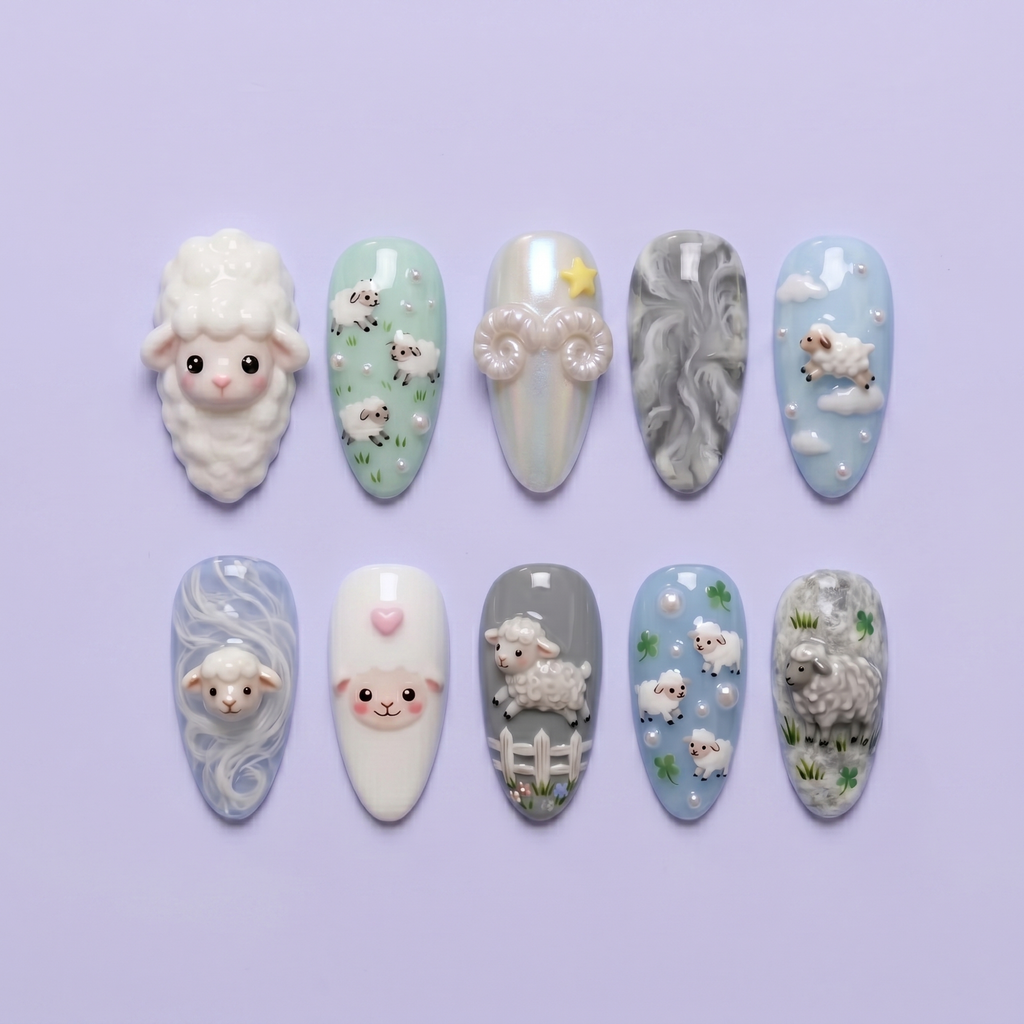 Cute Sheep Press On Nails