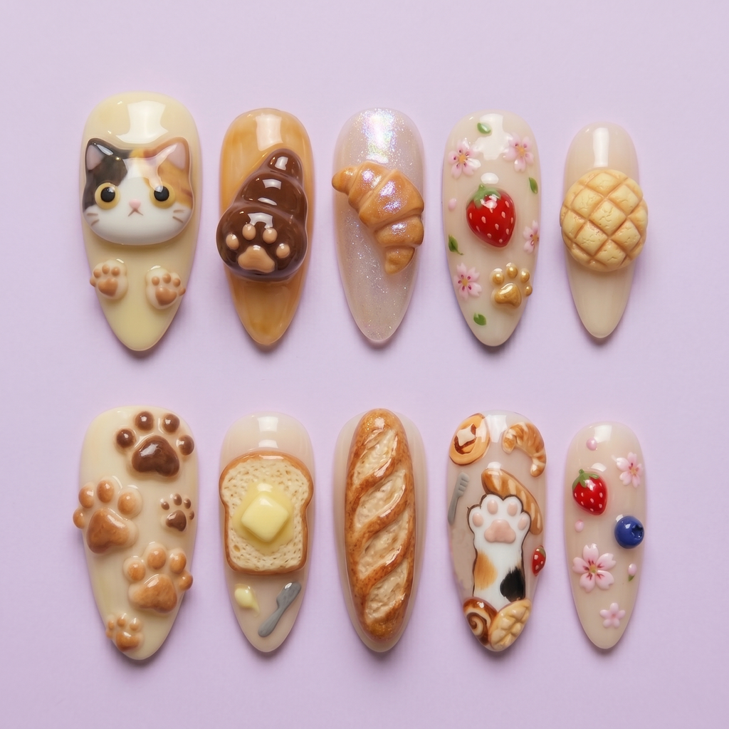 Cute Cat Bakery Press On Nails