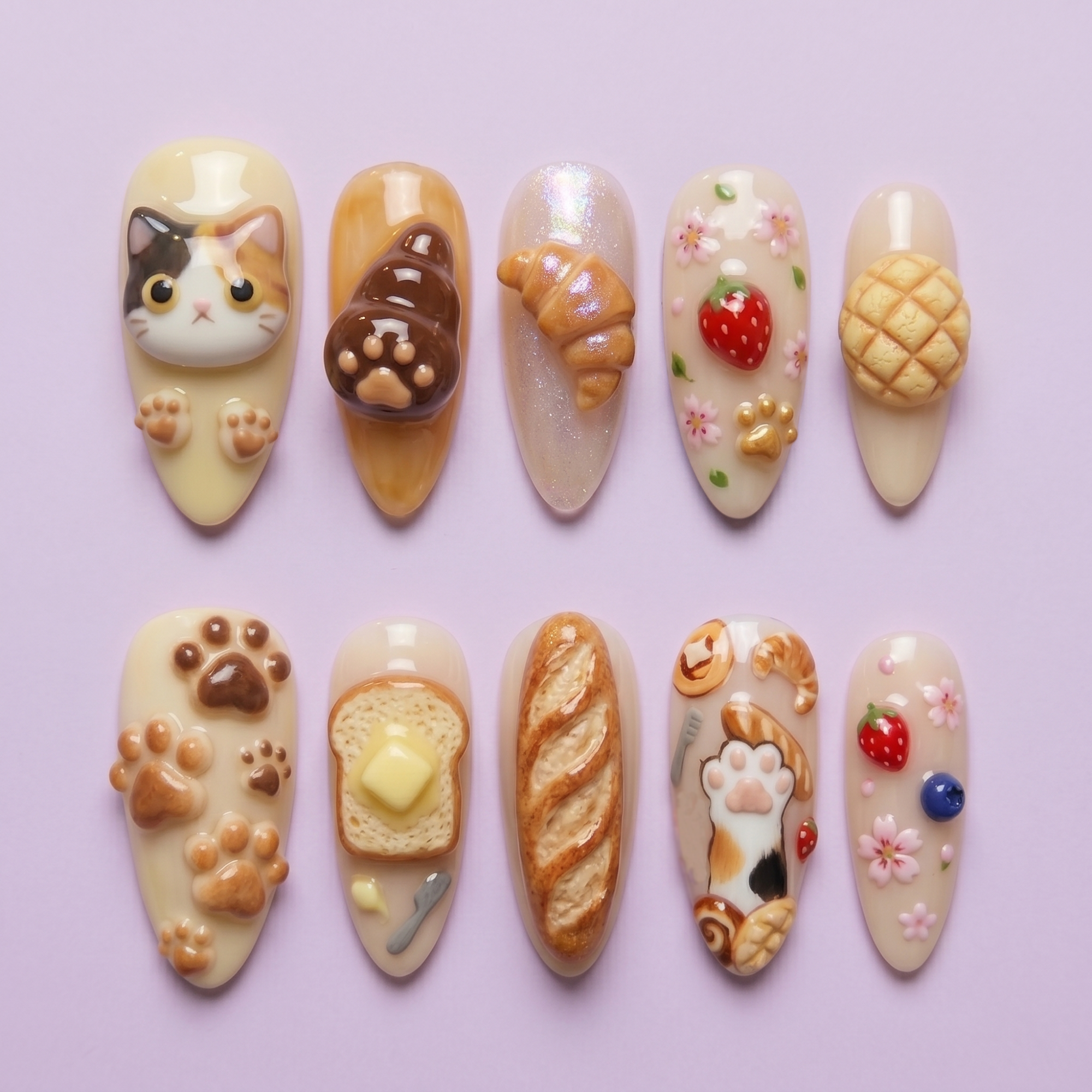 Cute Cat Bakery Press On Nails