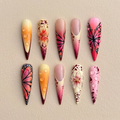 Pink Butterfly Stiletto Press On Nails