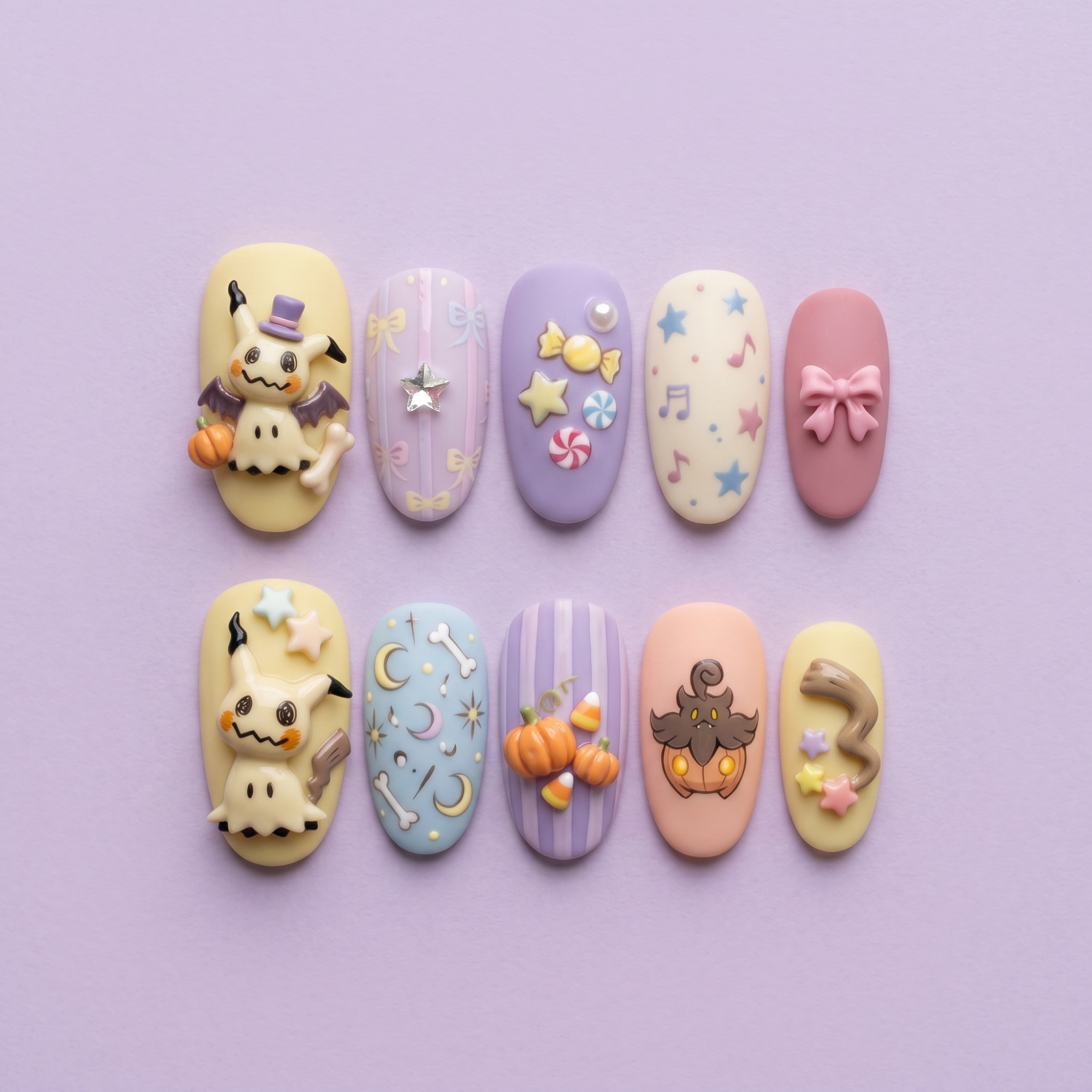 Pastel Rag Doll Ghost Halloween Nails