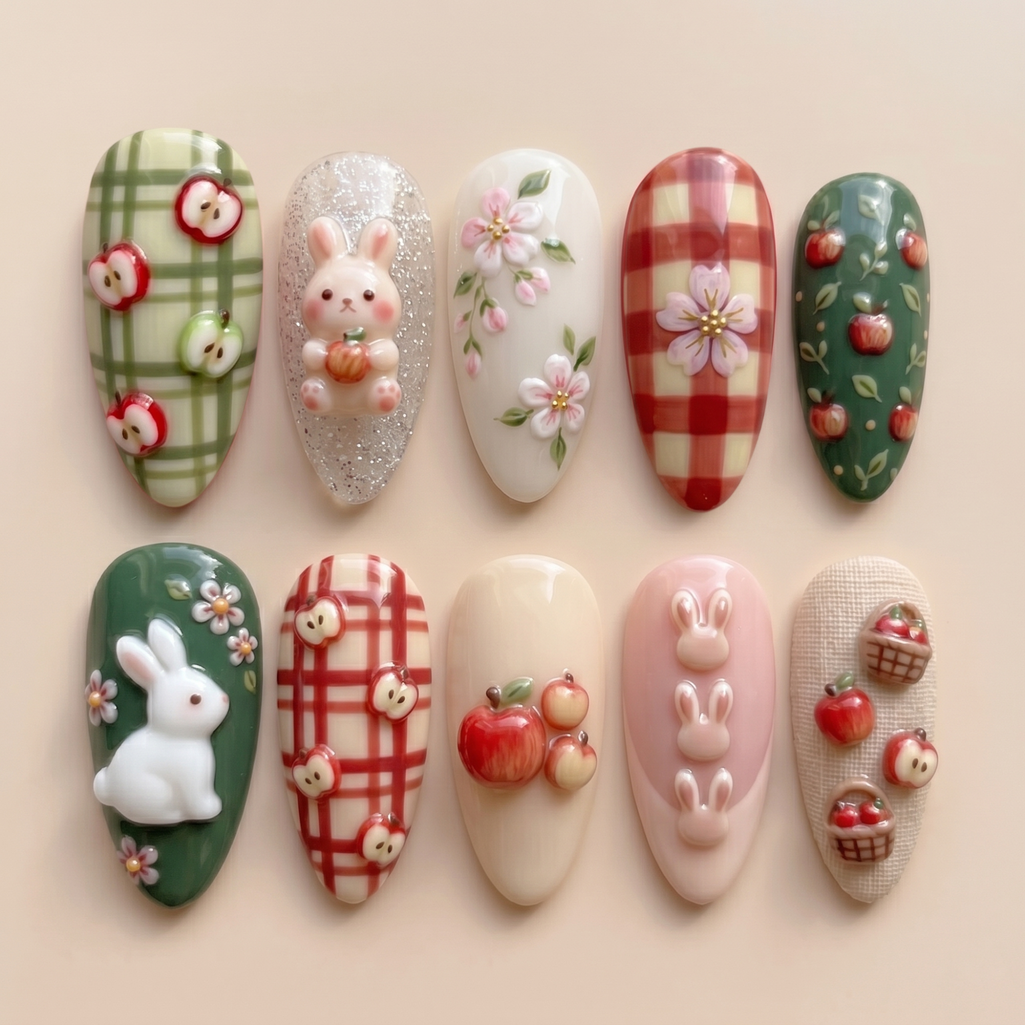 Apple Bunny Cottagecore Nails