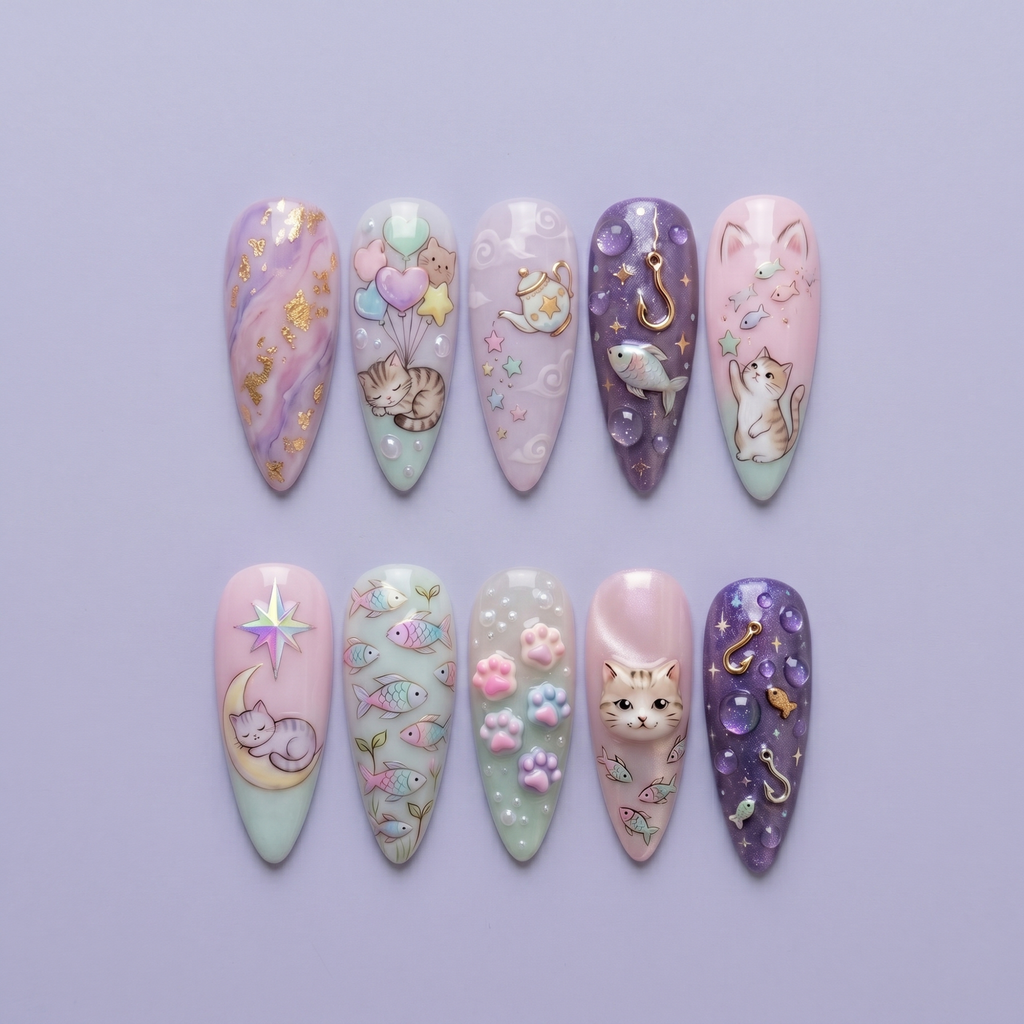 Pastel Cat Fish Press On Nails