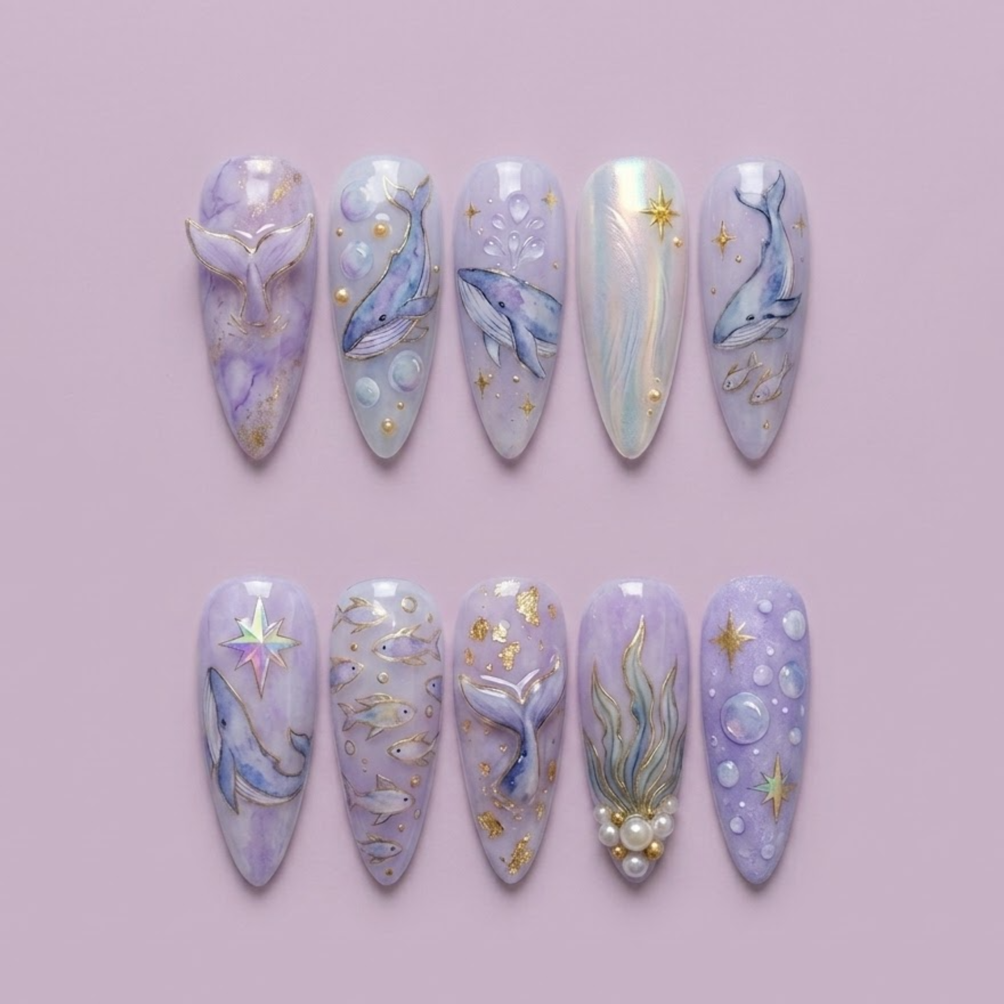 Pastel Whale Press On Nails