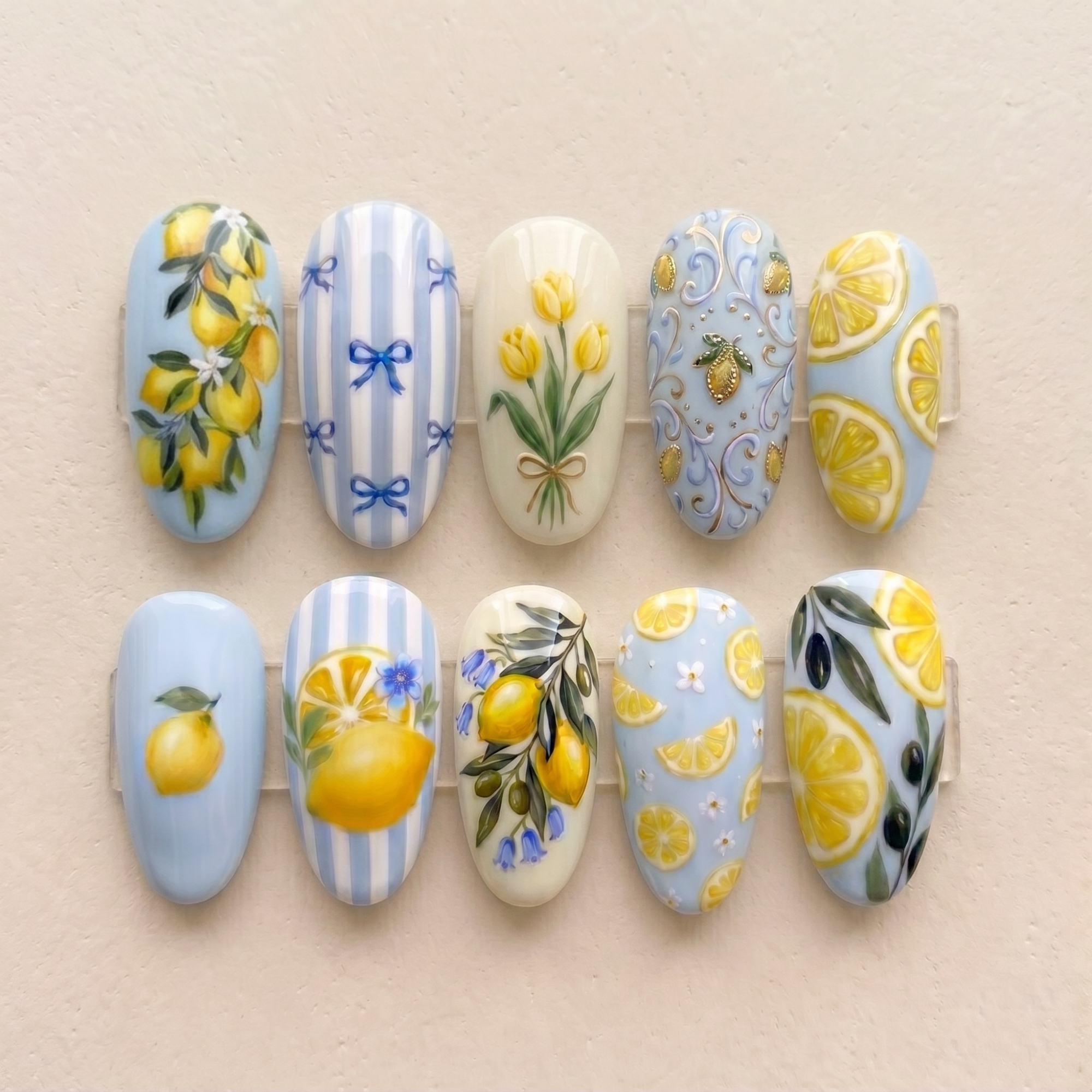 Pastel Blue Lemon Press On Nails